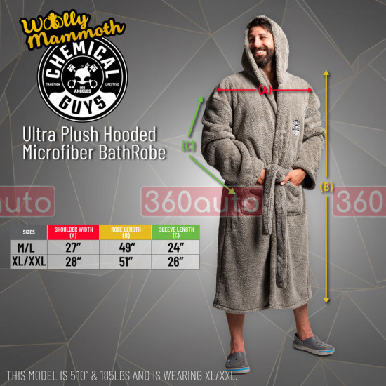 Халат ультра плюшевий Chemical Guys Sunset Woolly Mammoth Ultra Plush Hooded Microfiber Bath Robe розмір: XL/XXL