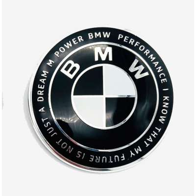Автологотип значок емблема BMW БМВ 82мм Ювілейна 50 років Motorsport чорно-білий напис 74мм