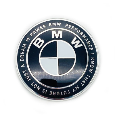 Емблема на кришку багажника BMW Ювілейна 50 років Motorsport чорно-білий напис 74мм