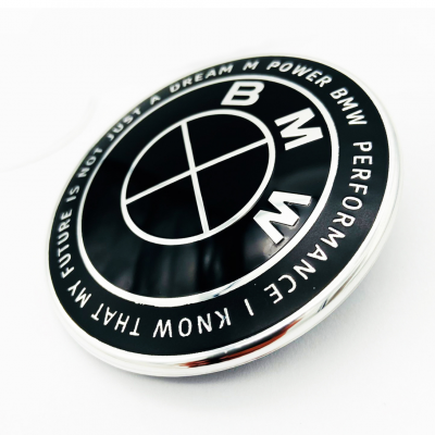 Автологотип значок эмблема BMW БМВ 82мм Юбилейная 50 лет Motorsport Black надпись 74мм