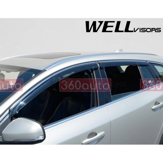 Дефлекторы окон на Volvo V60 2015-2018 с хром молдингом WELLvisors 3-847VO004