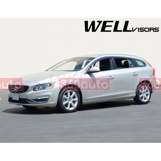 Дефлекторы окон на Volvo V60 2015-2018 с хром молдингом WELLvisors 3-847VO004