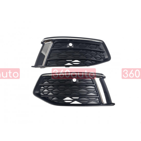 Решетки переднего бампера на Audi A6 C8 2018- черные с хромом