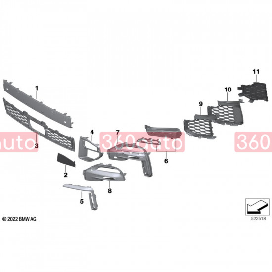 Решітка переднього бампера на BMW X5 G05 2018-2022 M-Paket оригінал 51118069208