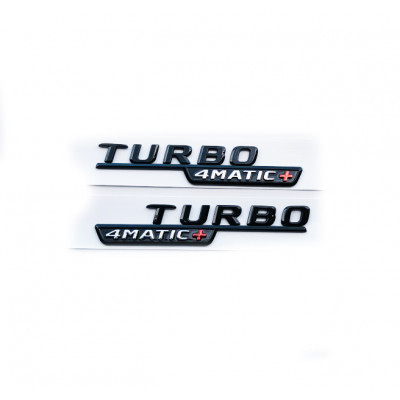 Автологотип шильдик эмблема надпись Mercedes Turbo 4Matic+ черный комплект 2шт