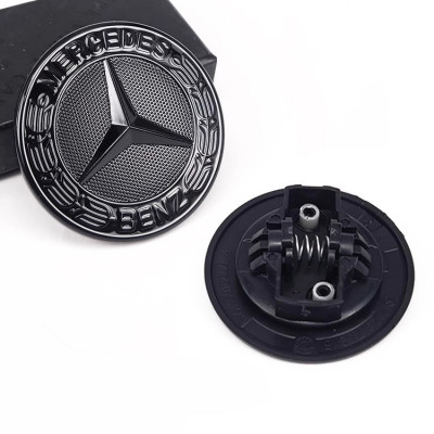 Автологотип емблема на капот Mercedes чорний глянець 57мм A2048170616