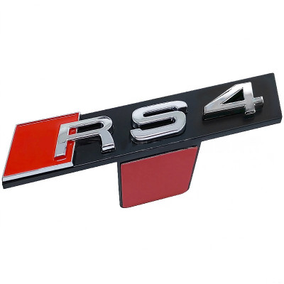 Автологотип шильдик емблема напис Audi RS4 в решітку радіатора хром на платформі