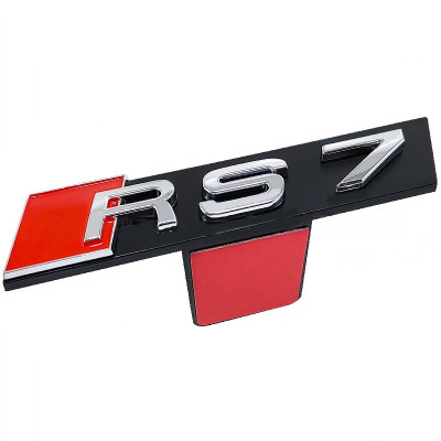 Автологотип шильдик емблема напис Audi RS7 в решітку радіатора хром на платформі