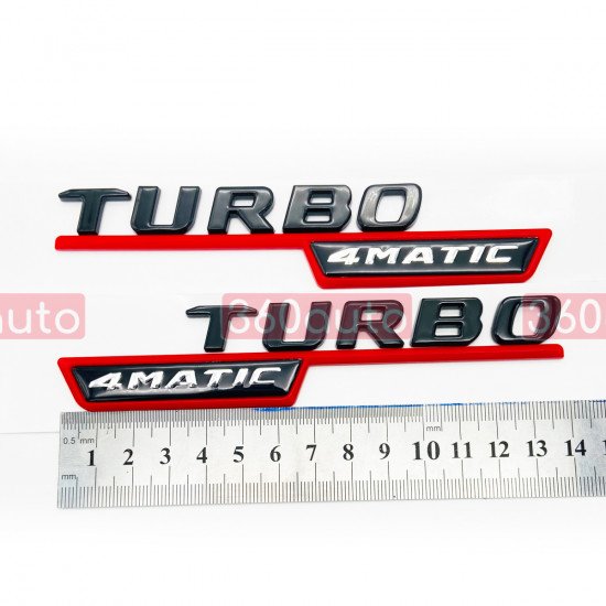 Автологотип шильдик емблема напис Mercedes Turbo 4Matic Black Red комплект 2шт