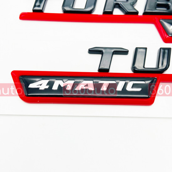 Автологотип шильдик емблема напис Mercedes Turbo 4Matic Black Red комплект 2шт