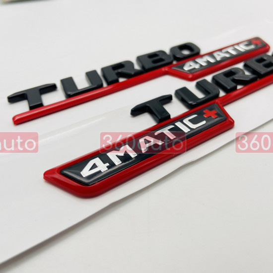 Автологотип шильдик емблема напис Mercedes Turbo 4Matic+ Black Red комплект 2шт