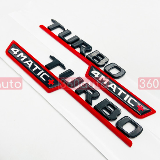 Автологотип шильдик емблема напис Mercedes Turbo 4Matic+ Black Red комплект 2шт