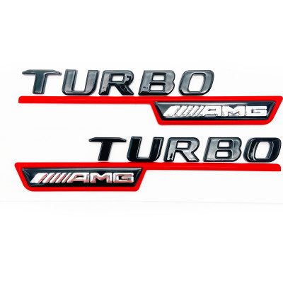 Автологотип шильдик емблема напис Mercedes Turbo AMG Black Red комплект 2шт