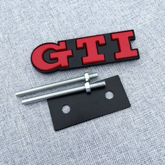 Автологотип шильдик эмблема надпись Volkswagen GTI в решетку радиатора красный