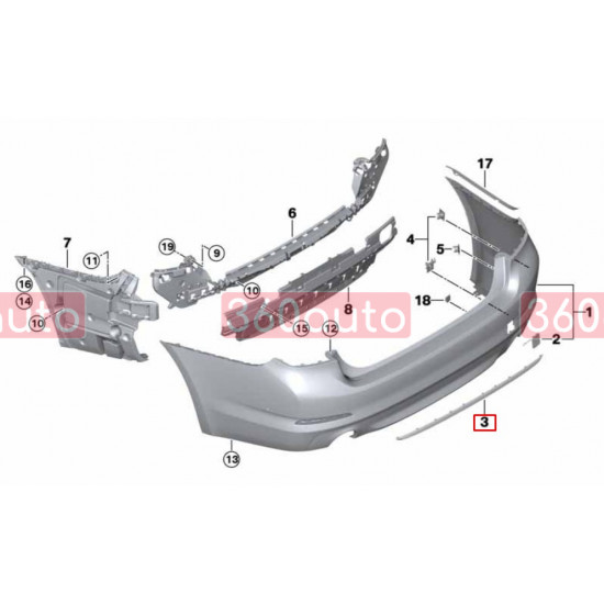 Молдинг заднего бампера на BMW 5 Series G30 2017-2020 Sport Line оригинал 51127389972