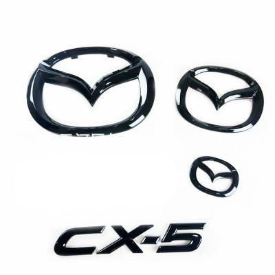 Автологотип надпись эмблемы Mazda CX-5 в решетку, руль и на капот черный глянец