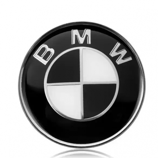 Автологотип шильдик эмблема BMW черная белая 3pin 82мм