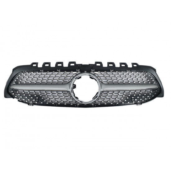 Решетка радиатора Silver (без места под камеру) Diamond на Mercedes A-Class W177 2018-2022