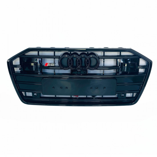 Решітка радіатора на Audi A6 C8 2018-2023 стиль S6 Black под камеру и радары