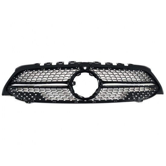 Решетка радиатора Black (с местом под камеру) Diamond на Mercedes A-Class W177 2018-2022