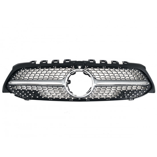 Решетка радиатора Silver (с местом под камеру) Diamond на Mercedes A-Class W177 2018-2022