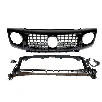 Решетка радиатора Chrome Black + рамки на фары GT на Mercedes G-Class W463 2018-2022