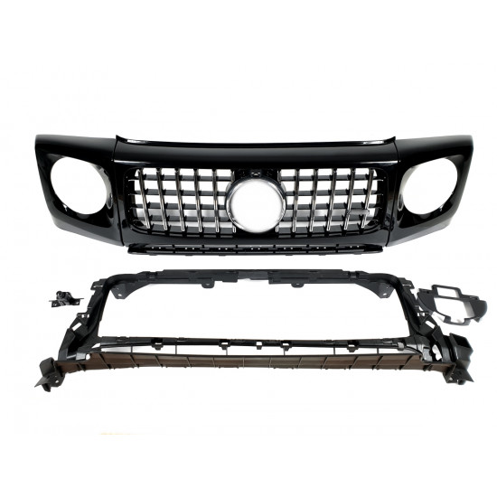 Решетка радиатора Chrome Black + рамки на фары GT на Mercedes G-Class W463 2018-2022