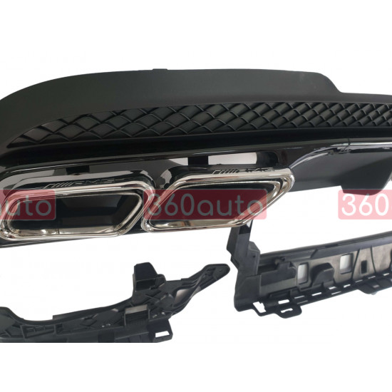 Диффузор (заднего бампера) Full Black / Chrome Pipe (стиль AMG E63) на Mercedes E-Class W212 2013-2016