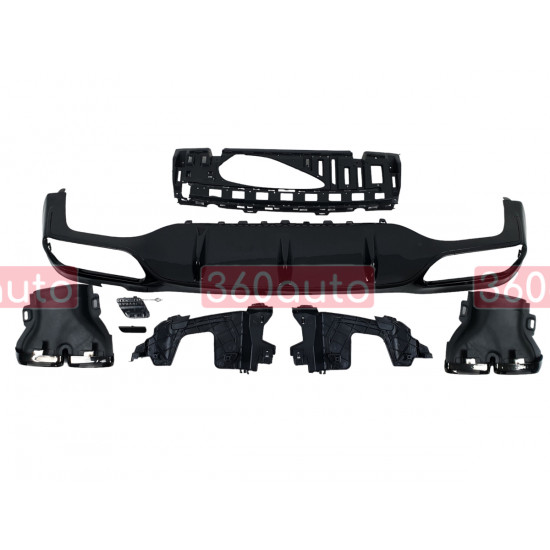 Диффузор (заднего бампера) Black/Black Pipe (стиль E63) AMG на Mercedes E-Class W213 2016-2020