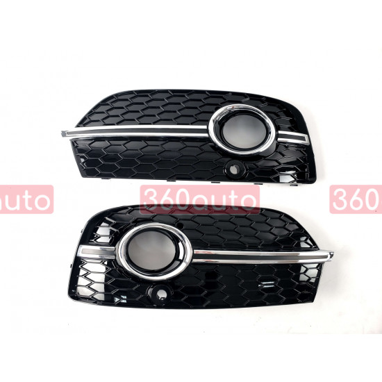 Решетки в бампер Black/Chrome (стиль RSQ3 под туманки и парктоники) на Audi Q3 2011-2014