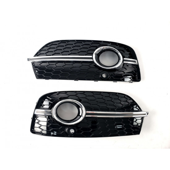 Решетки в бампер Black/Chrome (стиль RSQ3 под туманки и парктоники) на Audi Q3 2011-2014