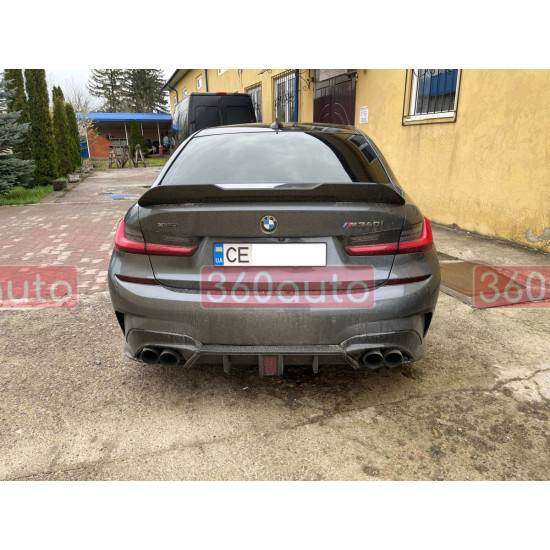 Диффузор (заднего бампера) Черный глянец DS (с лед фонарем) на BMW 3 Series G20/G21 2018-2022 года