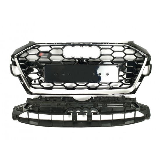 Решетка радиатора Chrome Black (в стиле S4) на AUDI A4 B9 2019-2023 года