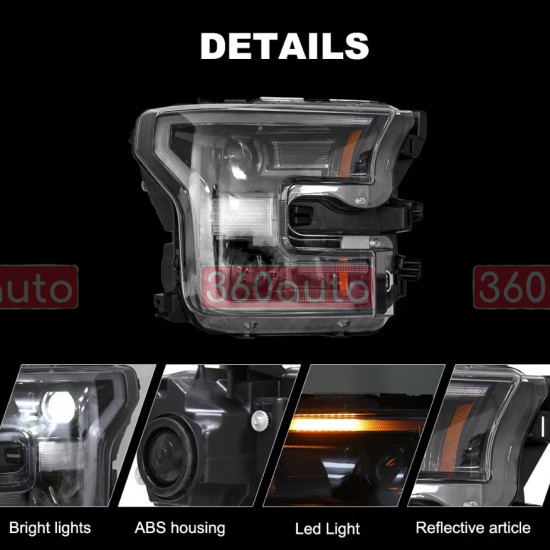 Передние фары на Ford F-150 2014-2017 черные Full LED стиль ZH