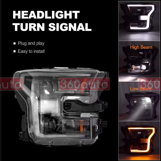Передние фары на Ford F-150 2014-2017 черные Full LED стиль ZH