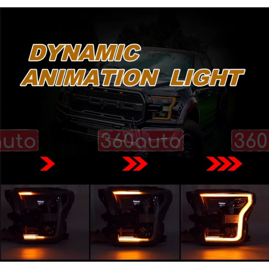 Передние фары на Ford F-150 2014-2017 черные Full LED стиль ZH