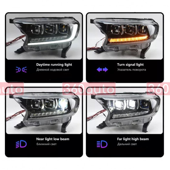 Передние фары на Ford Ranger 2016-2021 FULL LED