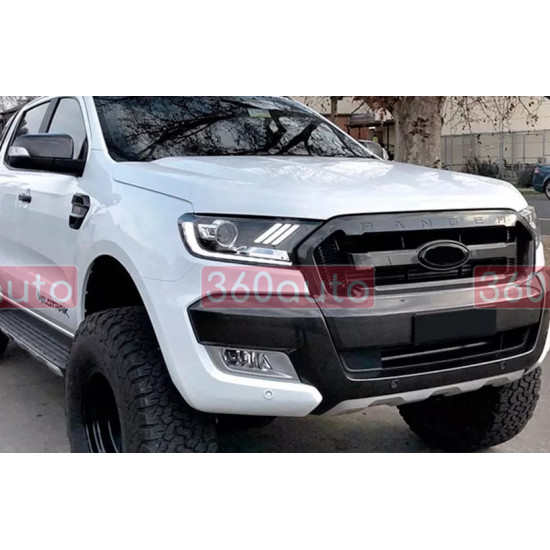 Передние фары на Ford Ranger 2016-2021 FULL LED стиль Mustang