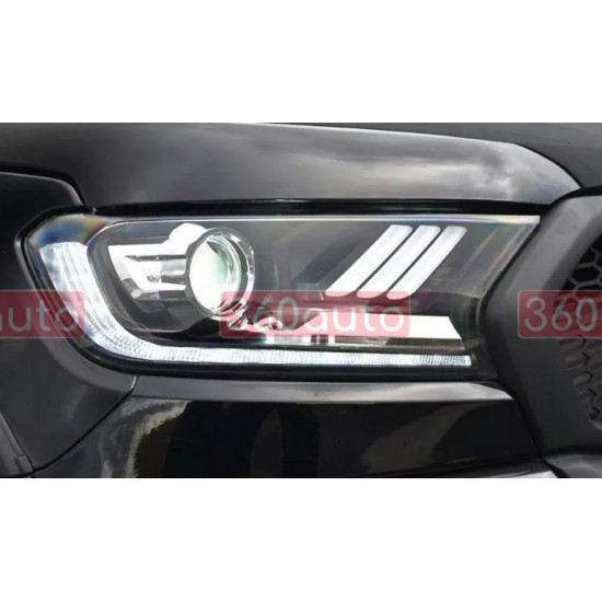 Передние фары на Ford Ranger 2016-2021 FULL LED стиль Mustang