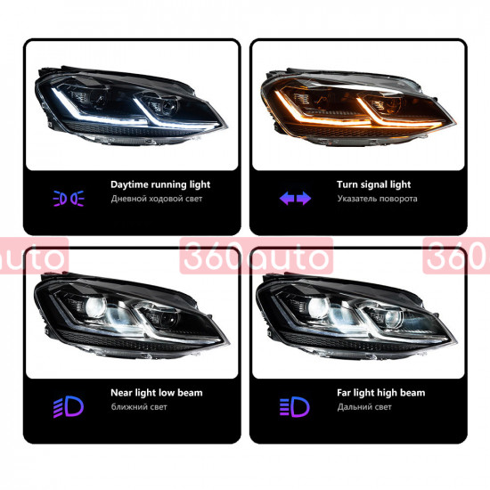 Передние фары на Volkswagen Golf 7 2013-2017 FULL LED стиль 7.5 вместо штатных галогеновых фар