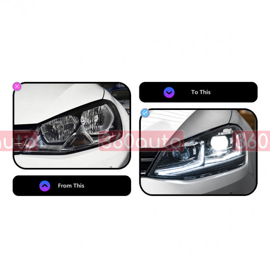 Передние фары на Volkswagen Golf 7 2013-2017 FULL LED стиль 7.5 вместо штатных галогеновых фар