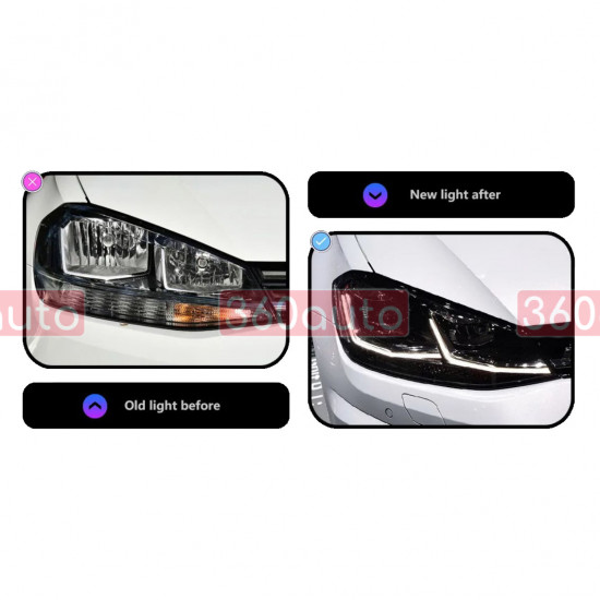 Передние фары на Volkswagen Golf 7.5 2017-2020 вместо штатных галогеновых фар SY