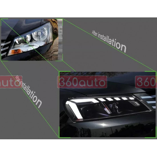 Передние фары на Volkswagen Passat B7 USA 2011-2015 FULL LED стиль A4 вместо штатных галогеновых фар