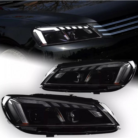 Передние фары на Volkswagen Passat B7 USA 2011-2015 FULL LED стиль A4 вместо штатных галогеновых фар