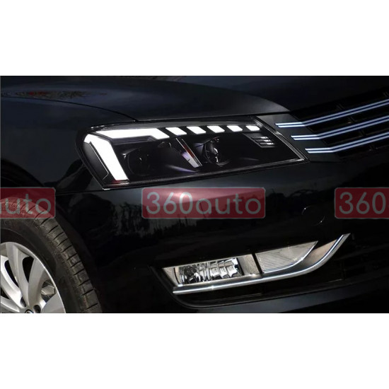 Передние фары на Volkswagen Passat B7 USA 2011-2015 FULL LED стиль A4 вместо штатных галогеновых фар