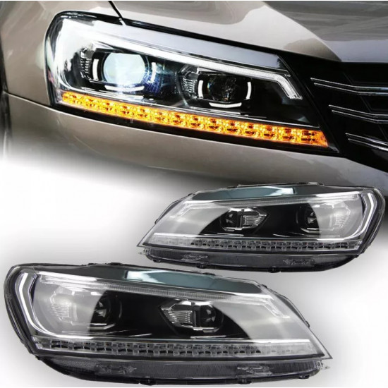 Передние фары на Volkswagen Passat B7 USA 2011-2015 Xenon стиль B8 вместо штатных галогеновых фар