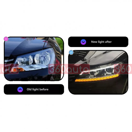 Передние фары на Volkswagen Passat B7 USA 2011-2015 Xenon стиль B8 вместо штатных галогеновых фар