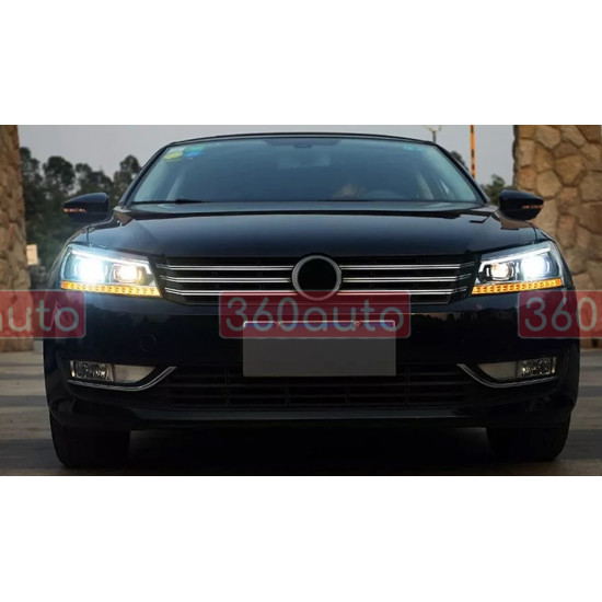 Передние фары на Volkswagen Passat B7 USA 2011-2015 Xenon стиль B8 вместо штатных галогеновых фар
