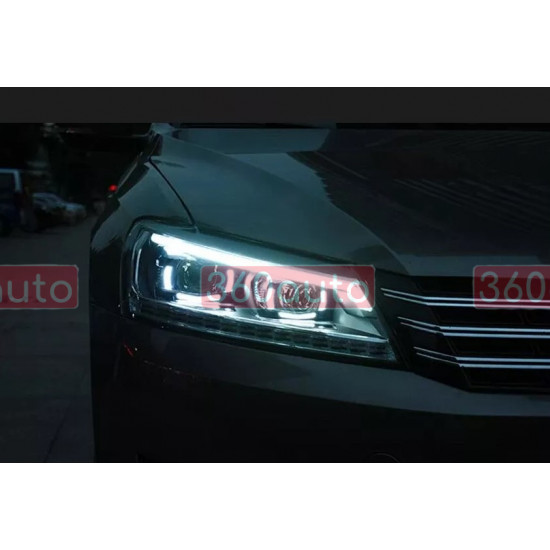 Передние фары на Volkswagen Passat B7 USA 2011-2015 Xenon стиль B8 вместо штатных галогеновых фар