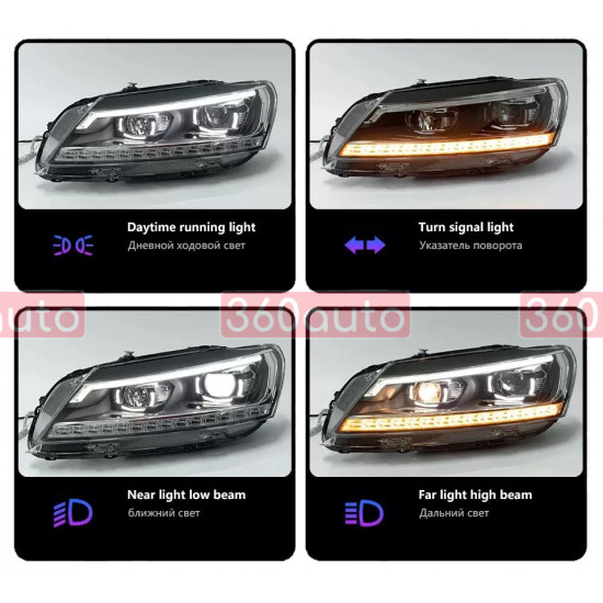 Передние фары на Volkswagen Passat B7 USA 2011-2015 Xenon стиль B8 вместо штатных галогеновых фар
